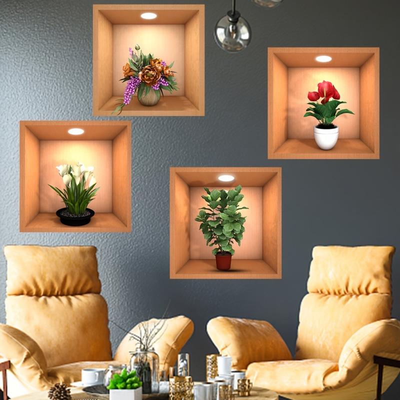 4pcs 3D Vinyl Wall Decals for DIY Room Decor