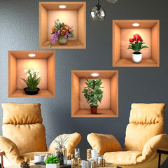 4pcs 3D Vinyl Wall Decals for DIY Room Decor