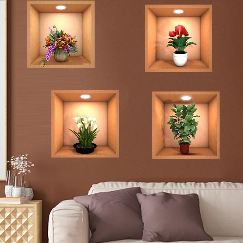 4pcs 3D Vinyl Wall Decals for DIY Room Decor