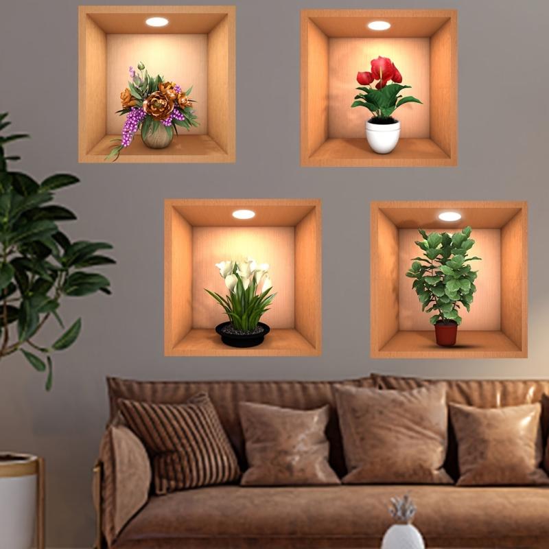 4pcs 3D Vinyl Wall Decals for DIY Room Decor