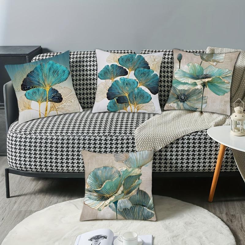 Golden Leaf Pillow Cover 45x45cm Single Side Square Cushion Covers