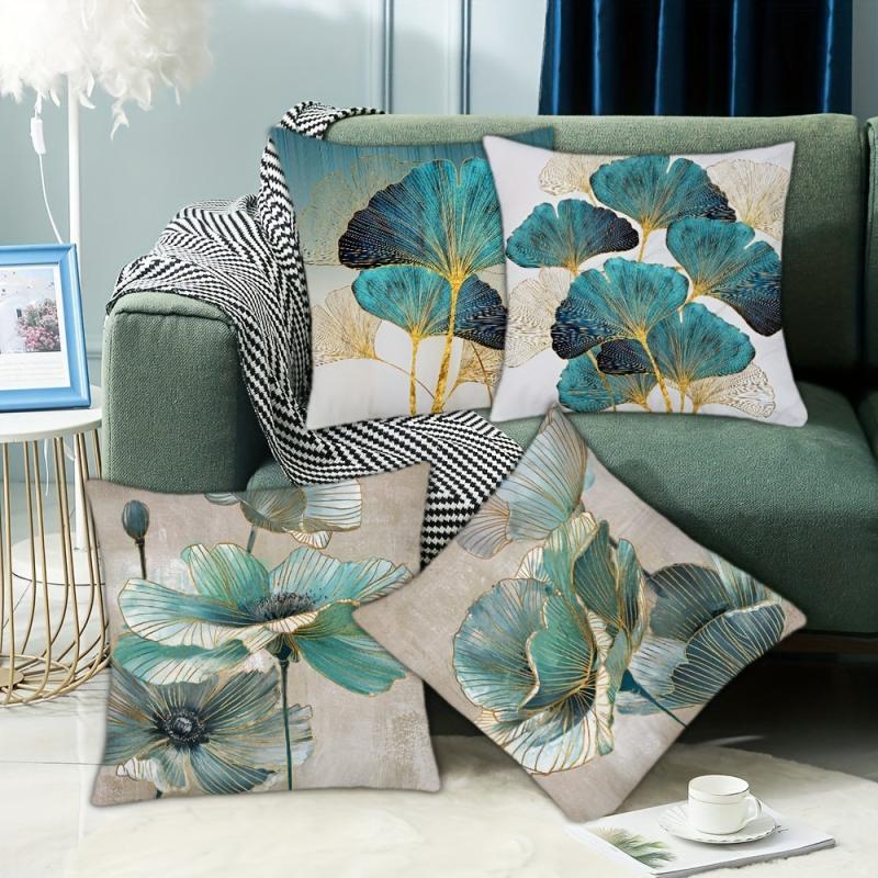 Golden Leaf Pillow Cover 45x45cm Single Side Square Cushion Covers