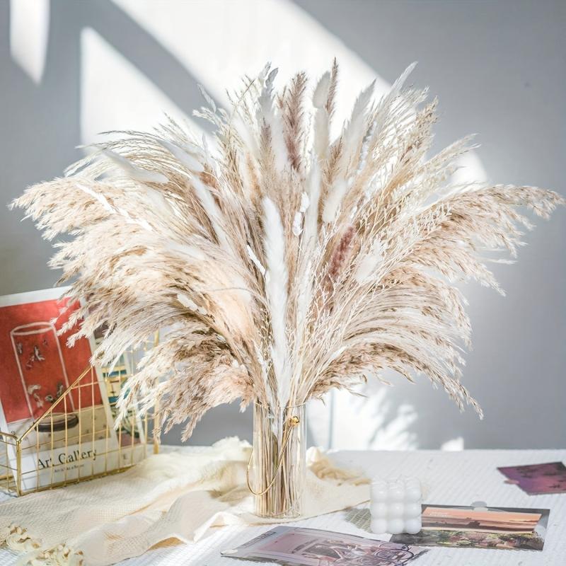 50pcs Natural Dried Pampas Grass Bouquet Boho Home Decor Bouquet Phragmites