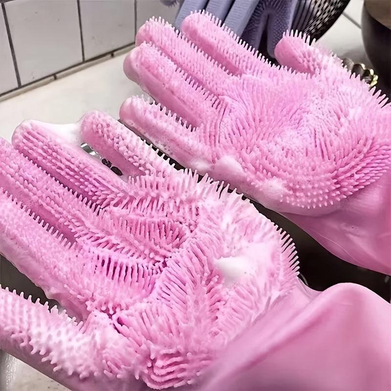 Kitchen Silicone Dishwashing Gloves with Dishwashing Brush