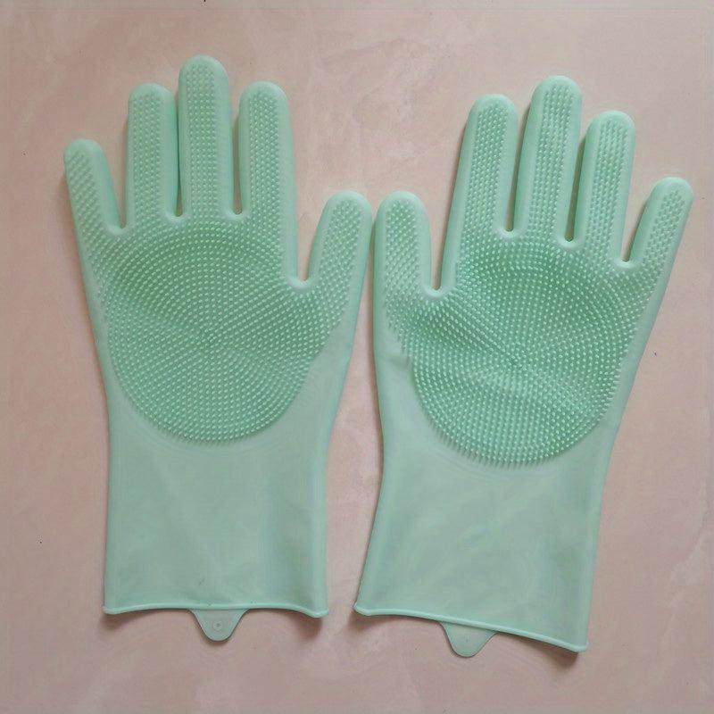 Kitchen Silicone Dishwashing Gloves with Dishwashing Brush