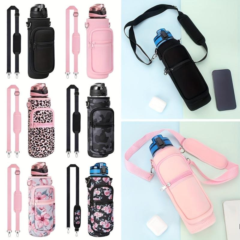 Insulated Water Bottle Carrier Sleeve Bag with Strap and Pockets