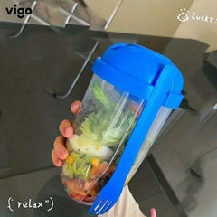 Salad Cup Plastic Meal Shaker Container with Fork and Dressing Holder