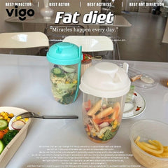 Salad Cup Plastic Meal Shaker Container with Fork and Dressing Holder