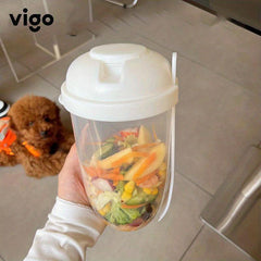 Salad Cup Plastic Meal Shaker Container with Fork and Dressing Holder