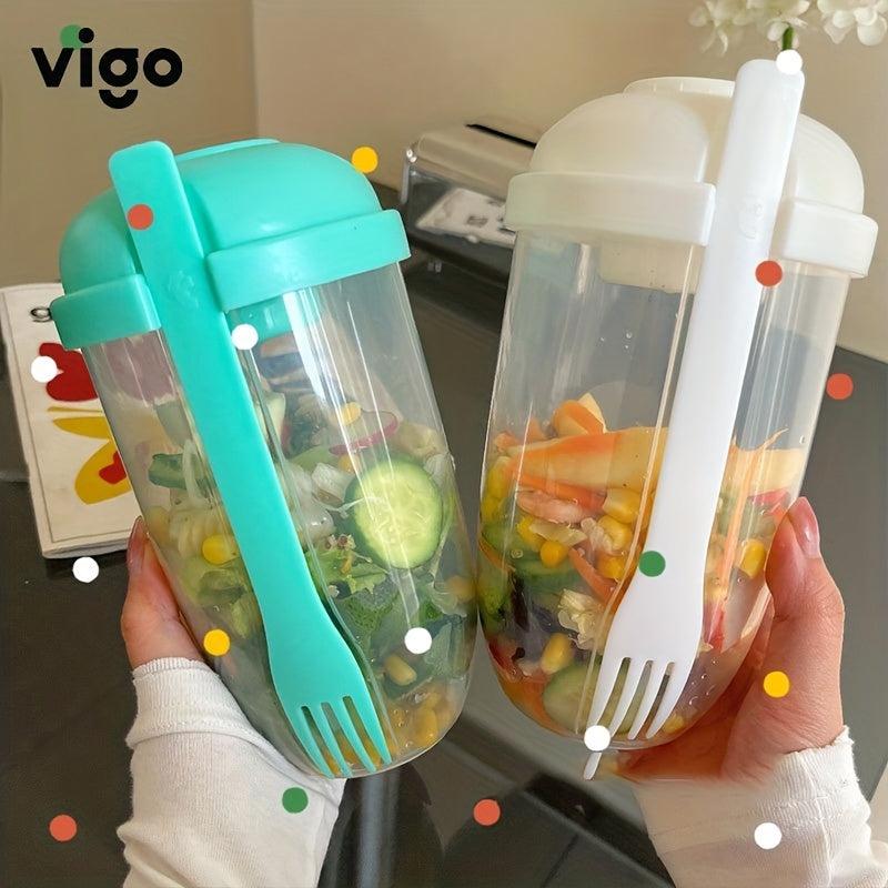 Salad Cup Plastic Meal Shaker Container with Fork and Dressing Holder