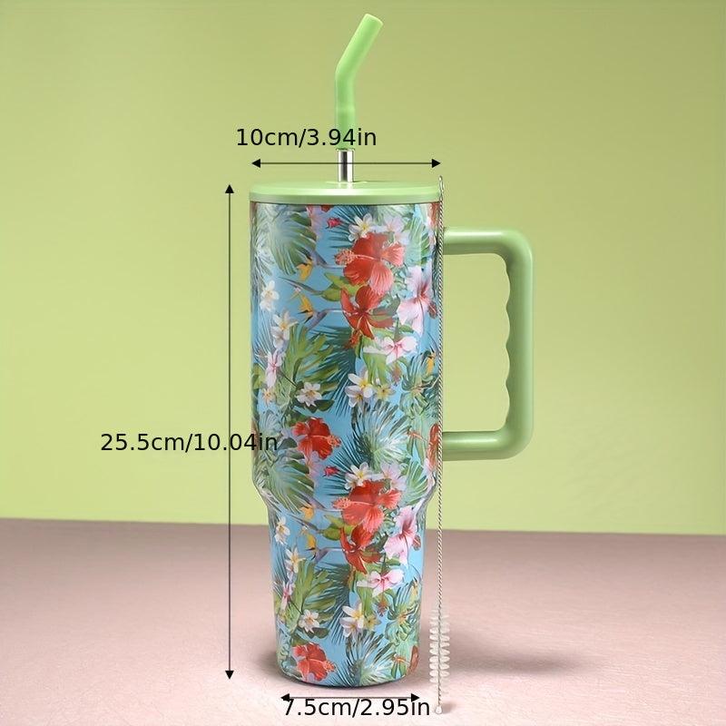 40oz Flower Tumbler Stainless Steel Thermal Bottle Lid Straw Handle