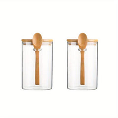 4 Sets Airtight Glass Jars With Lids And Spoons Clear Spice Jars