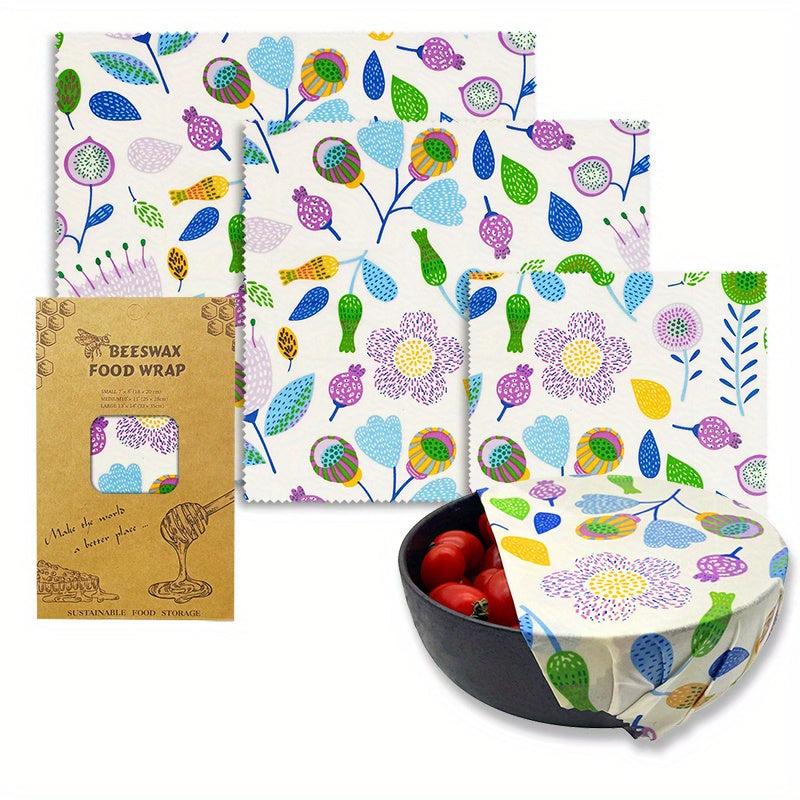3-Pack Beeswax Food Wrap Organic Biodegradable Zero Waste Plastic Storage