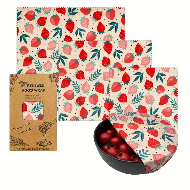 3-Pack Beeswax Food Wrap Organic Biodegradable Zero Waste Plastic Storage