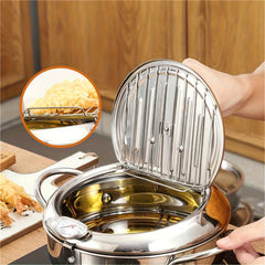 Tempura Deep Fry Pot Stainless Steel Thermometer Japanese Style Cookware