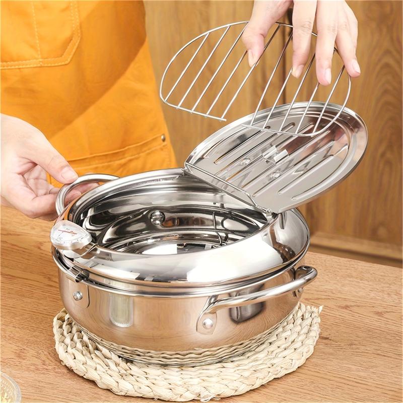 Tempura Deep Fry Pot Stainless Steel Thermometer Japanese Style Cookware