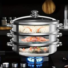 3pcs Stainless Steel Steamer Soup Pot Cookware