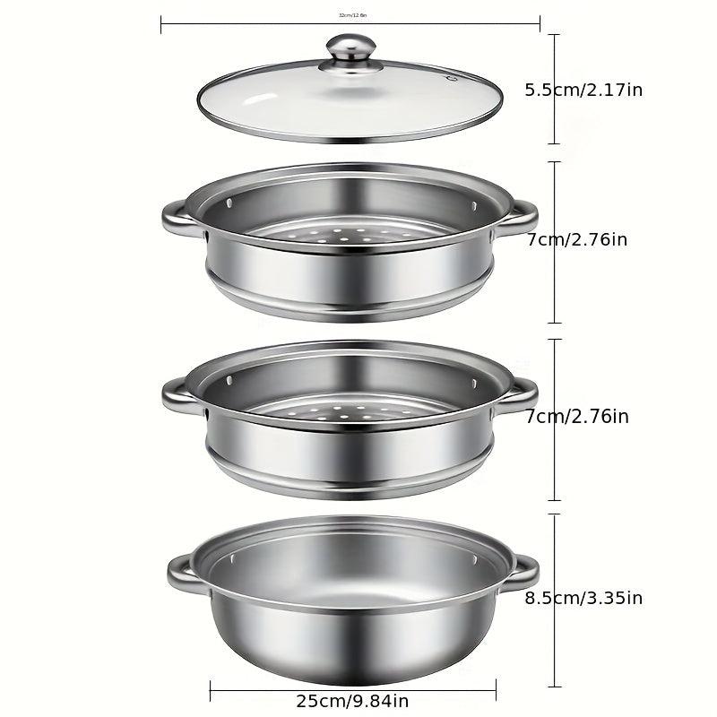 3pcs Stainless Steel Steamer Soup Pot Cookware