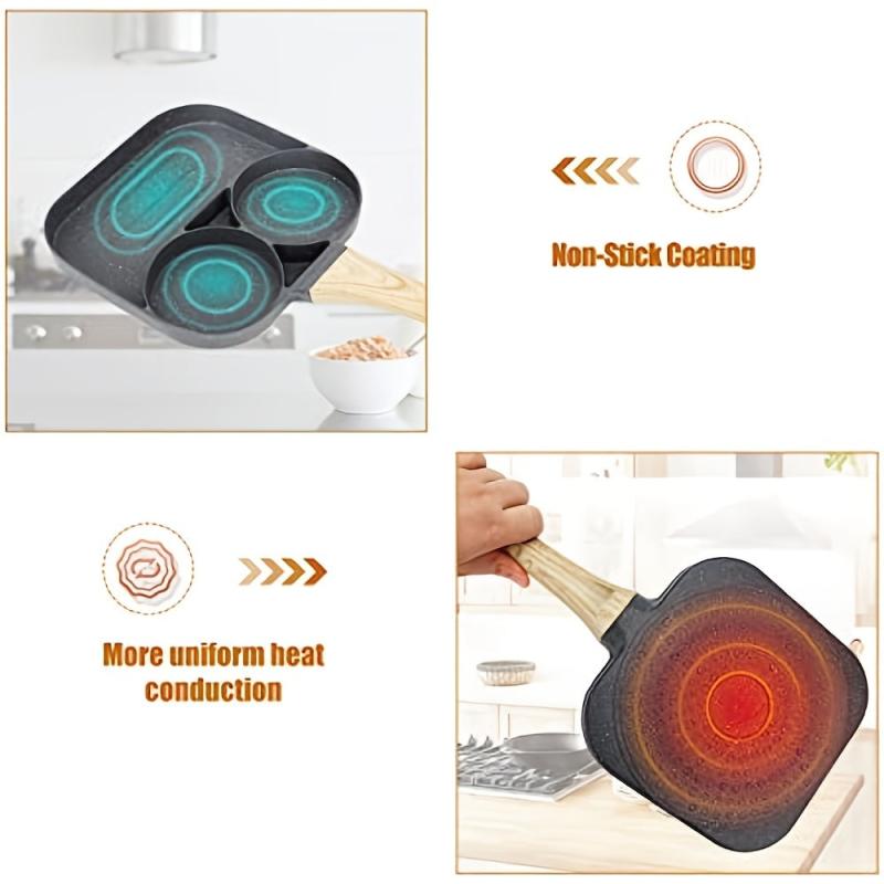Nonstick Frying Omelet Pan 3-Hole Egg Breakfast Maker