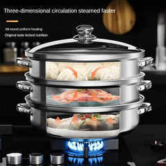 Stainless Steel 3 Tier Steamer Pot With Lid