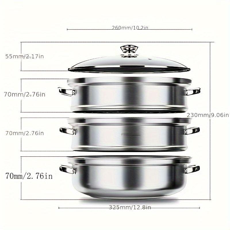 3 Tier Steamer Pot With Lid Stainless Steel Stockpot Kitchen Utensils