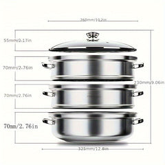 3 Tier Steamer Pot With Lid Stainless Steel Stockpot Kitchen Utensils