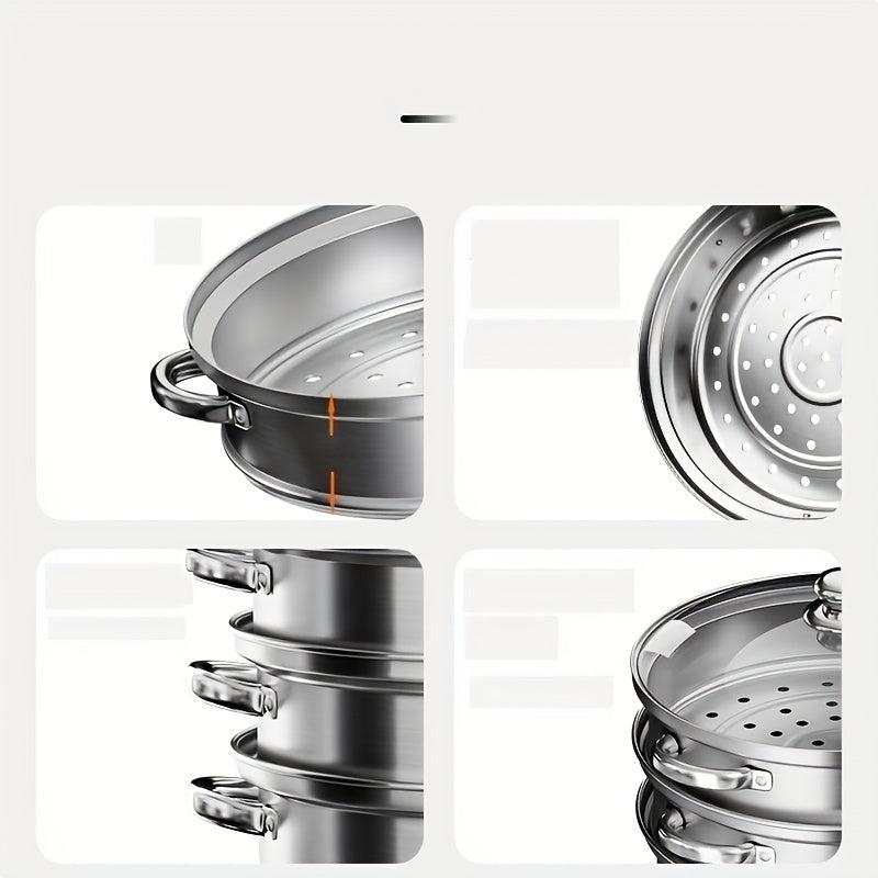3 Tier Steamer Pot With Lid Stainless Steel Stockpot Kitchen Utensils