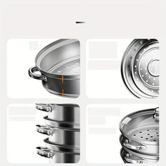3 Tier Steamer Pot With Lid Stainless Steel Stockpot Kitchen Utensils