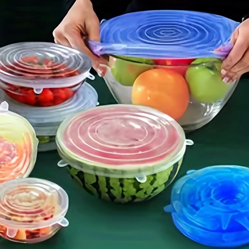 6pcs Silicone Fresh Keeping Cover Leak-proof Film Refrigerator Fruit Film