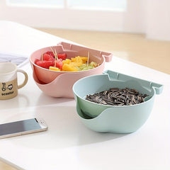 Multifunctional Double Layer Drain Basket Food Strainer Colander Bowl