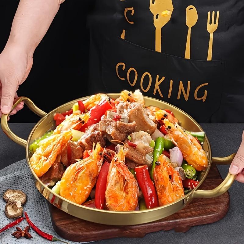 Stainless Steel Plate with Handle for BBQ Hot Pot Ramen Pasta Salad