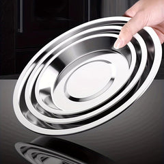 10pcs Stainless Steel Dinner Plate Round Dishes Serving Platter Dessert Tray