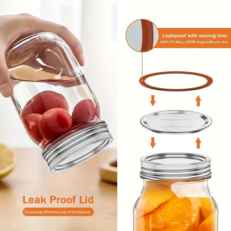48-Piece Metal Jar Lid Set for Mason Bottles with Silicone Seal Rings