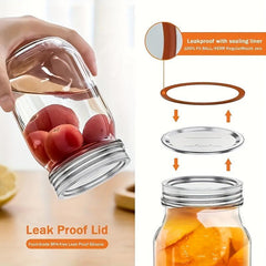 48-Piece Metal Jar Lid Set for Mason Bottles with Silicone Seal Rings
