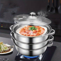 Stainless Steel Three-Layer Steamer for Steaming Meat Vegetables Pasta