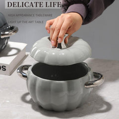 1pc Pumpkin Stockpot With Lid 18 01cm Ceramic Pumpkin Cooking Pot