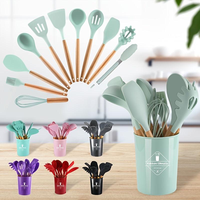 12pc Silicone Utensils Set - Spatula, Spoon, Ladle, Whisk, Spaghetti