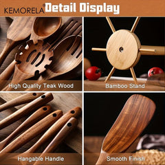 8 Pcs Wooden Spoons For Cooking Natural Wood Non Stick Spoons