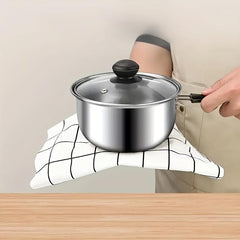 1pc Stainless Steel Saucepan with Glass Cover Ergonomic Handle