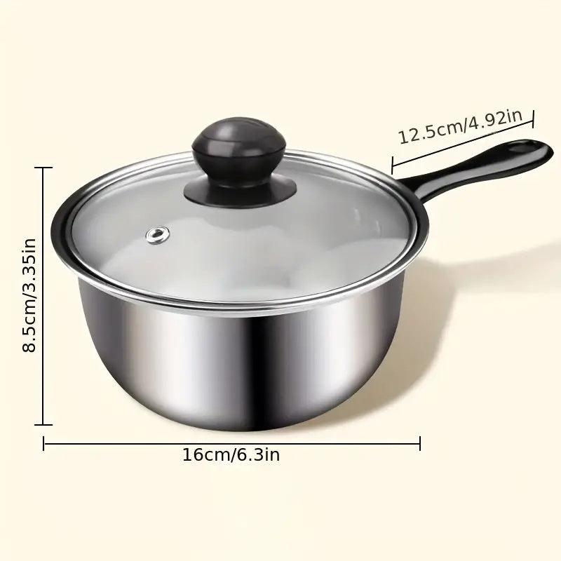 1pc Stainless Steel Saucepan with Glass Cover Ergonomic Handle