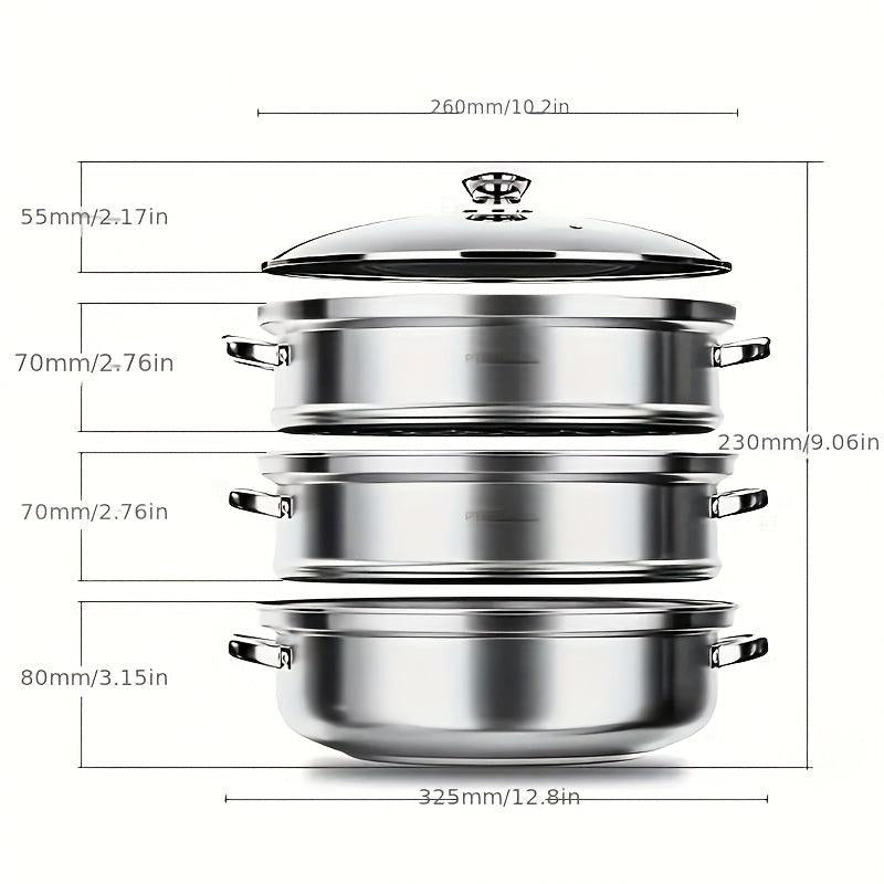 3 Tier Steamer Pot Stainless Steel Large Steaming Pot With Lid Kitchen Utensils