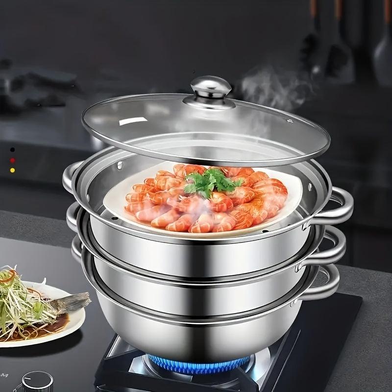 3 Tier Steamer Pot Stainless Steel Large Steaming Pot With Lid Kitchen Utensils