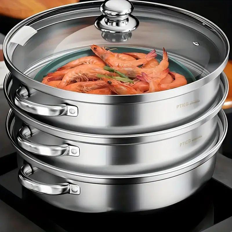 3 Tier Steamer Pot Stainless Steel Large Steaming Pot With Lid Kitchen Utensils