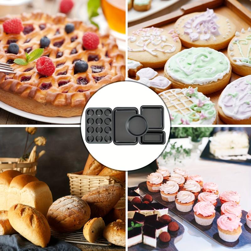 5pcs Nonstick Bakeware Set Round Square Cake Muffin Loaf Roast Baking Sheets