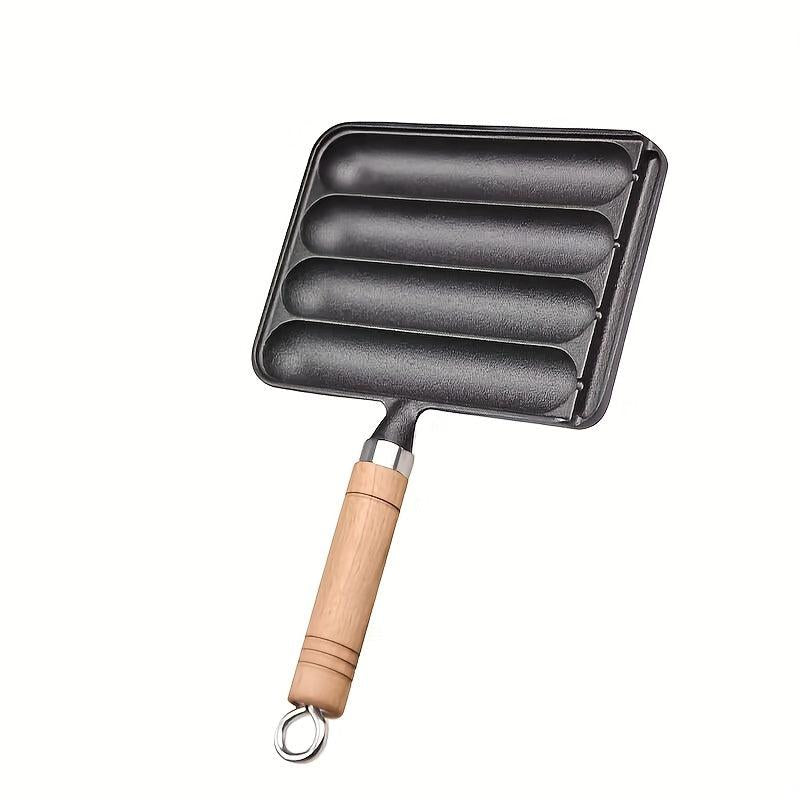 Cast Iron 4-Grid Sausage Grill Pan for Stovetop Breakfast