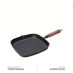 23cm Cast Iron Steak Frying Pan Non-Stick Household Striped Special Pot