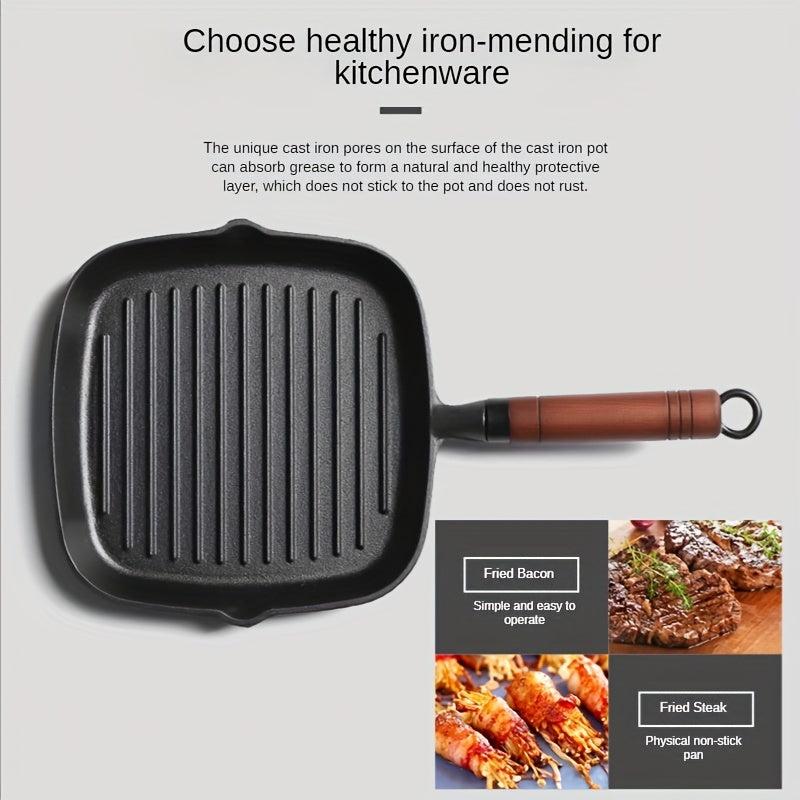 23cm Cast Iron Steak Frying Pan Non-Stick Household Striped Special Pot