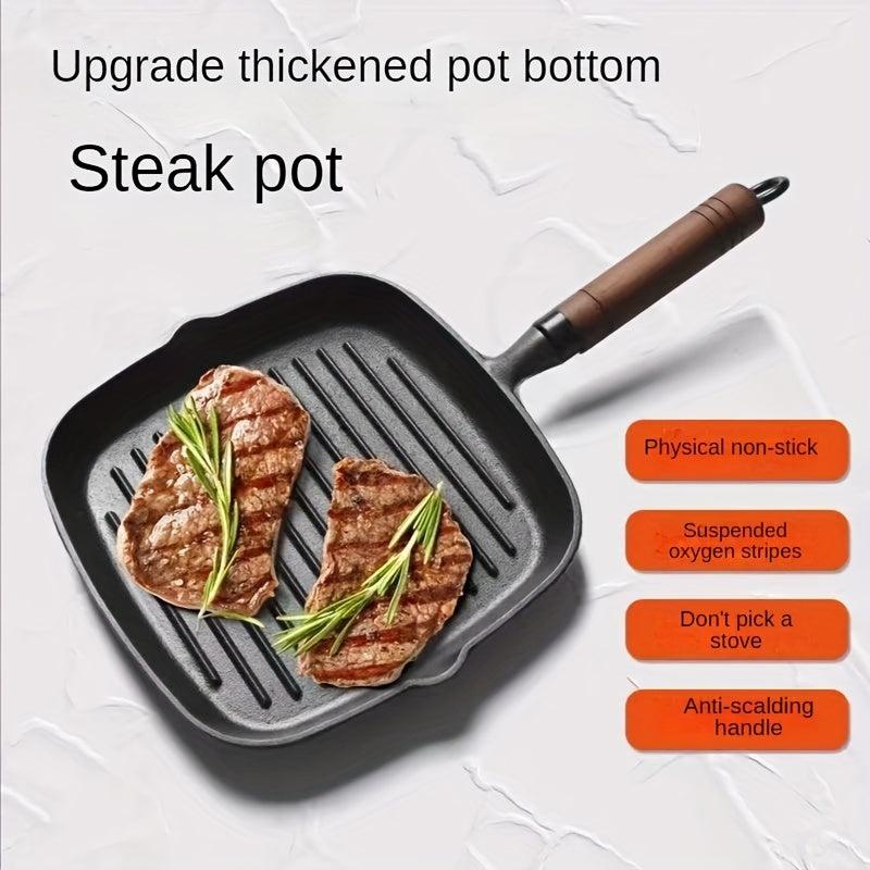 23cm Cast Iron Steak Frying Pan Non-Stick Household Striped Special Pot