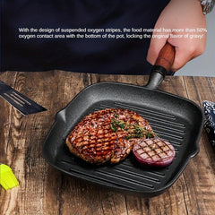 23cm Cast Iron Steak Frying Pan Non-Stick Household Striped Special Pot