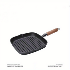 23cm Cast Iron Steak Frying Pan Non-Stick Household Striped Special Pot